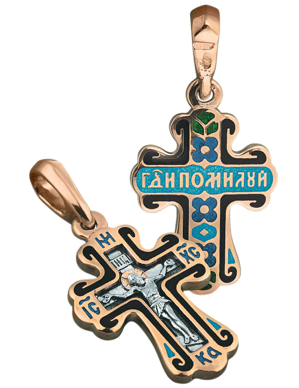 Orthodoxe Kreuz Anhänger Kreuzigung Christi Silber 925 mit Rotgold