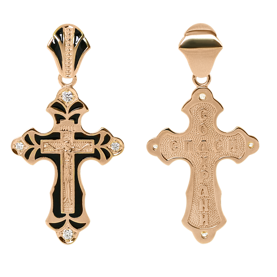 Orthodoxe Kreuz Anhänger Kreuzigung Christi Silber 925 mit Rotgold