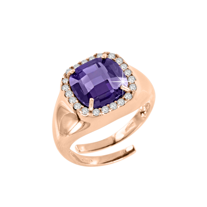 Vergoldete Damen Ring Aus Er Silber Mit Zirkonia Amethyst