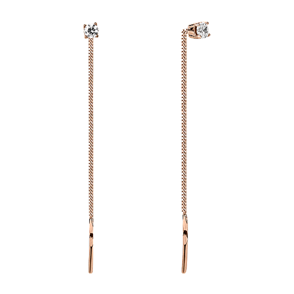 Durchzieher  Ohrringe mit Cubic Zirkonia Rose Rotgold 585 Neu threader earrings