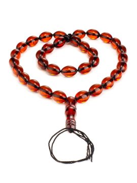Prayer beads, tasbih (Misbaha, Tesbih) from natural whole amber "Red-Cognac-Olives" 
