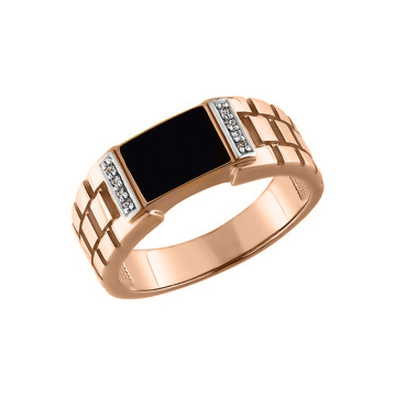 Herrenring aus Rotgold 585° mit schwarze Emaille, Zirkonia 