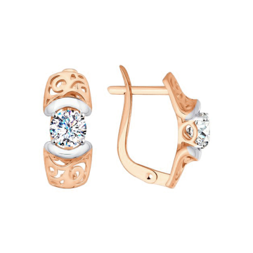 Earrings in red gold with cubic zirconia 