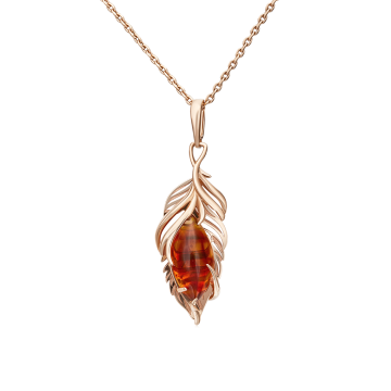 Pendant in red gold of 585 assay value with amber 