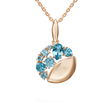 Pendant in red gold of 585 assay value with blue topaz 