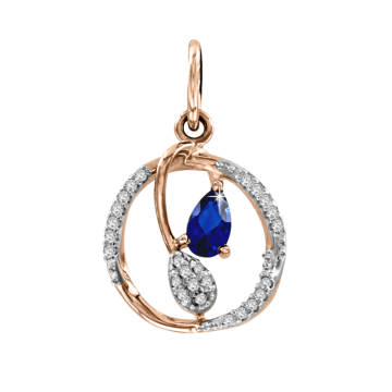 Pendant in red gold of 585 assay value with zirconia 