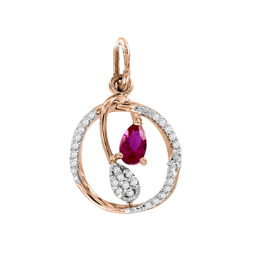 Pendant in red gold of 585 assay value with zirconia 