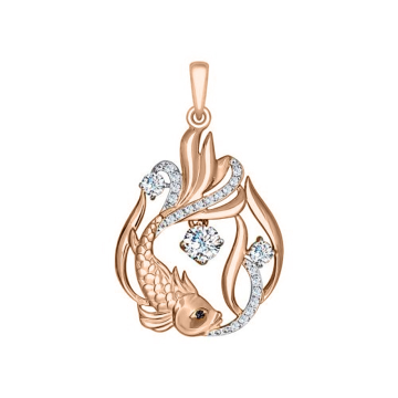 Pendant in red gold of 585 assay value with zirconia 