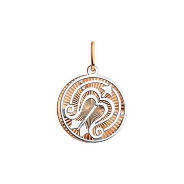 Pendant zodiac sign "Sagittarius" in red and white gold 