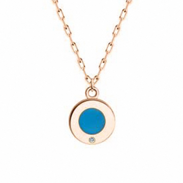 Chain with pendant in red gold of 585 assay value with zirconia and blue enamel 