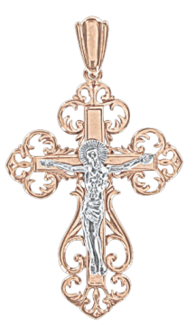 Cross from red and white gold of 585 assay value 