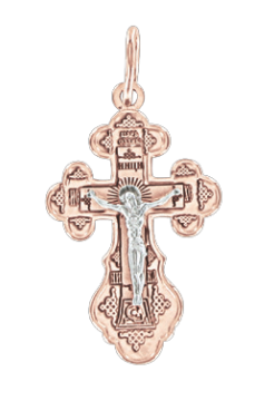 Cross from red and white gold of 585 assay value 