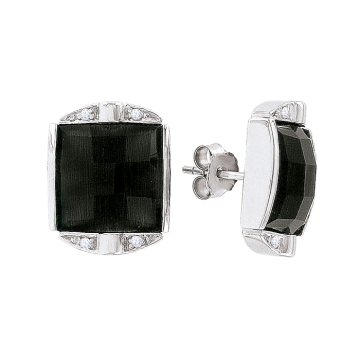 Серебряные серьги 925 пробы, вставка Циркон и Кошачий глаз 