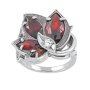 Damenring aus 925er Sterling Silber mit Granat, Zirkonia 
