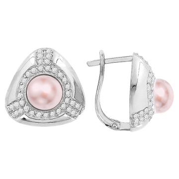 Silver earrings with pearl and zirconia 