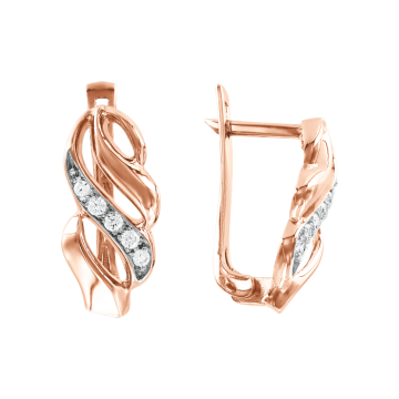Earrings in red gold with cubic zirconia 