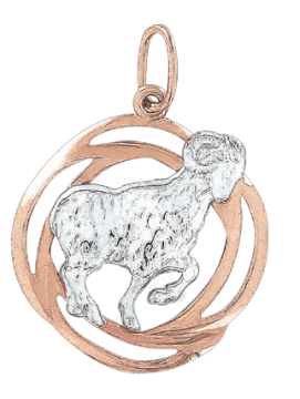 Pendant zodiac sign "Aries" in red and white gold 