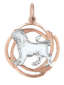 Pendant zodiac sign "Leo" in red and white gold 
