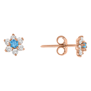 Infant earrings in red gold of 585 assay value with zirconia 