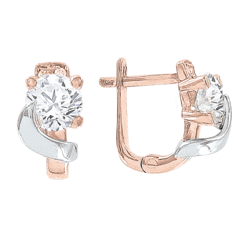 Earrings in red gold with cubic zirconia 
