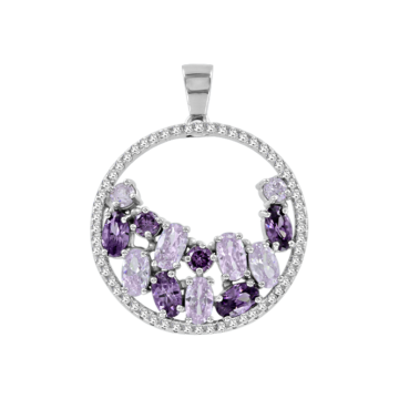 Серебряная подвеска 925 пробы. Вставка: Фианиты, Аметист 