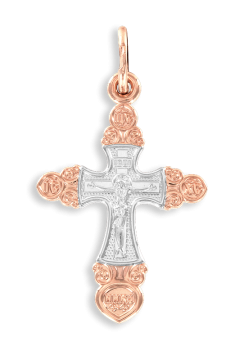 Cross from red and white gold of 585 assay value 
