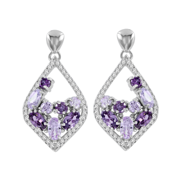 Silver earrings with amethyst, zirconia 