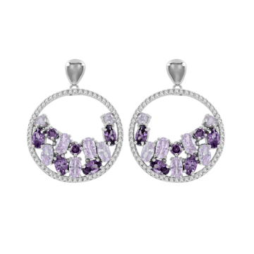 Silver earrings with amethyst, zirconia 