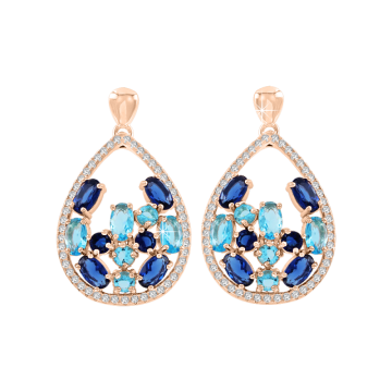 Ohrringe aus 925er Sterling Silber Rotgold vergoldet mit Saphir HTS, Zirkonia 