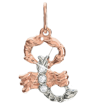 Pendant zodiac sign "Scorpio" in red gold with zirconia 