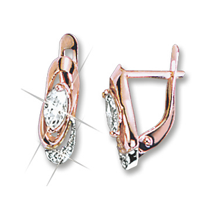 Infant earrings in red gold of 585 assay value (14ct) with zirconia 