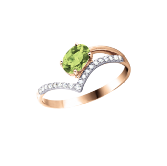 Damenring aus Rotgold 585° Chrysolith, Zirkonia 