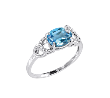 Weißgold 585° Damenring mit blau Topas, Brillanten 