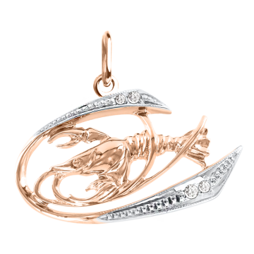 Pendant zodiac sign "Cancer" in red gold with zirconia 