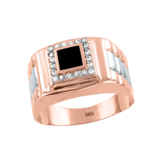 Herrenring aus Rotgold 585° mit Onyx, Zirkonia 