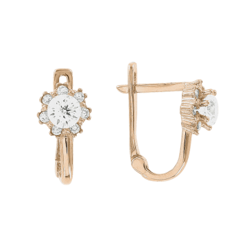 Infant earrings in red gold of 585 assay value (14ct) with zirconia 