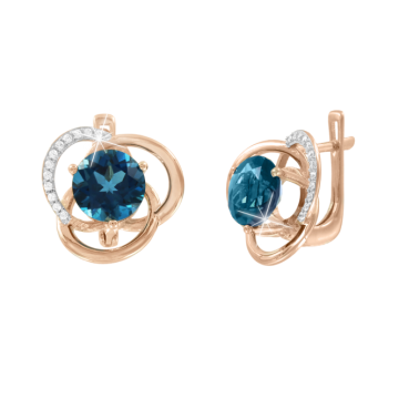 Ohrringe aus Rotgold 585° mit London blau Topas, Zirkonia 