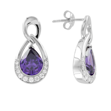 Серебряные серьги 925 пробы, вставка Циркон и Аметист 