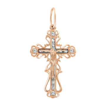 Kreuz Anhänger aus Rot/ Weißgold 585° mit Zirkonia 