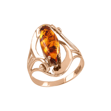 Lady´s ring in red gold of 585 assay value with natural baltic amber 