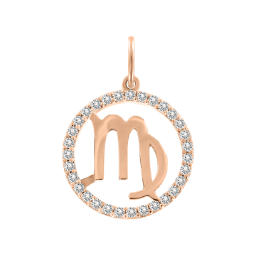 Pendant zodiac sign "Virgo" in red gold with zirconia 
