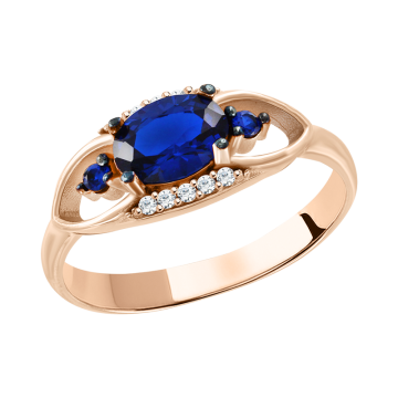 Damenring aus Rotgold 585° mit Saphir HTS., Zirkonia 