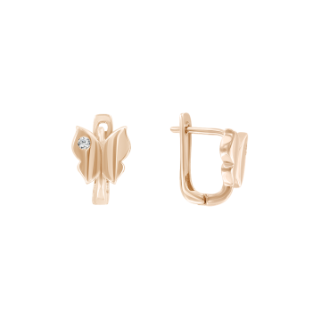 Infant earrings in red gold of 585 assay value (14ct) with zirconia 