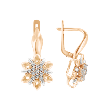 Earrings in red gold with cubic zirconia 