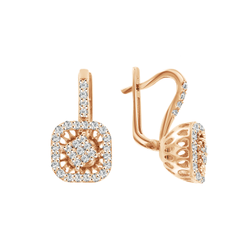 Earrings in red gold with cubic zirconia 