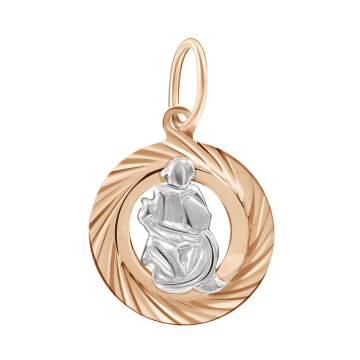 Pendant zodiac sign "Aquarius" in red and white gold 