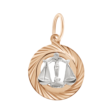 Pendant zodiac sign "Libra" in red and white gold 