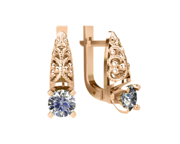 Earrings in red gold with cubic zirconia 