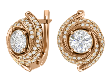 Earrings in red gold with cubic zirconia 