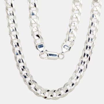 Silberne Kette Curb 6.9 mm , Diamantenbearbeitung der Facetten 